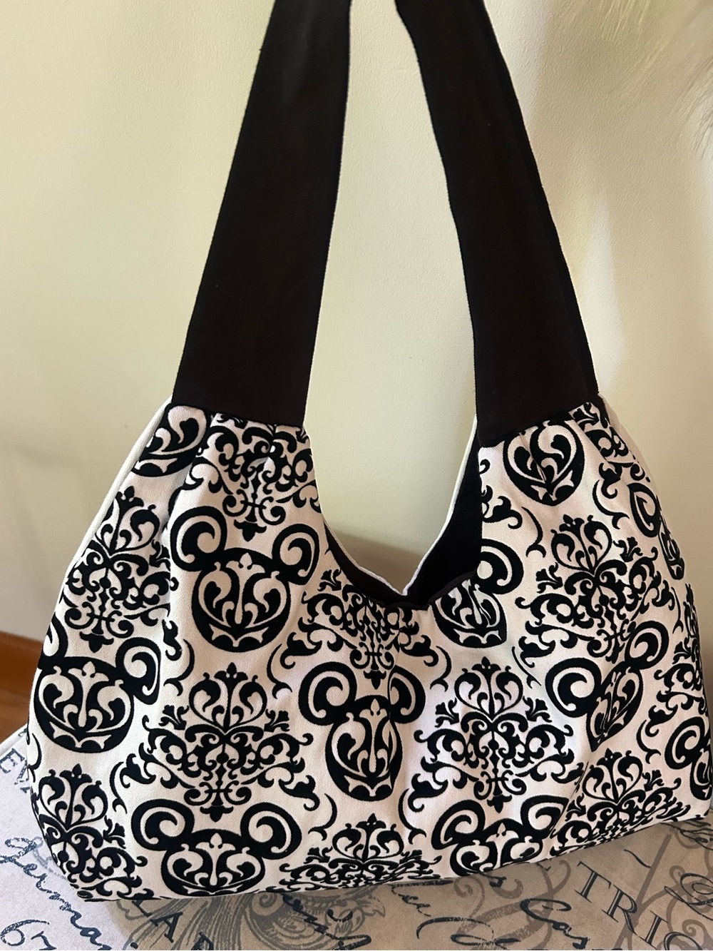 Disneyland Parks Collectible Mickey Mouse Damask Velvet Shoulder Tote Bag
